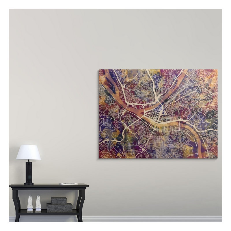 «Pittsburgh Pennsylvania Street Map» par Bellen, impression, H 18 po x l 24 po x P 1,5 po, Toile
