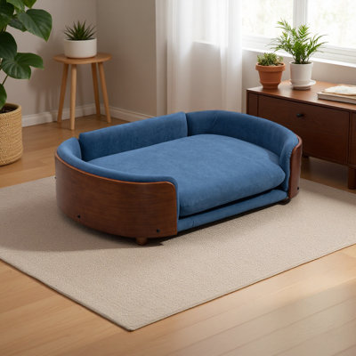 Lit pour chien de luxe en bois massif avec pieds en mousse à mémoire de forme et dossier courbé en bois