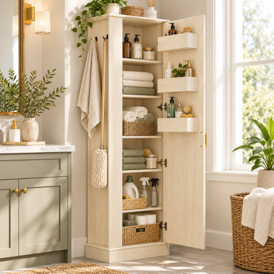 Armoire à linge de salle de bain autoportante 46,5 po avec portes en verre nervurées et 2 tiroirs