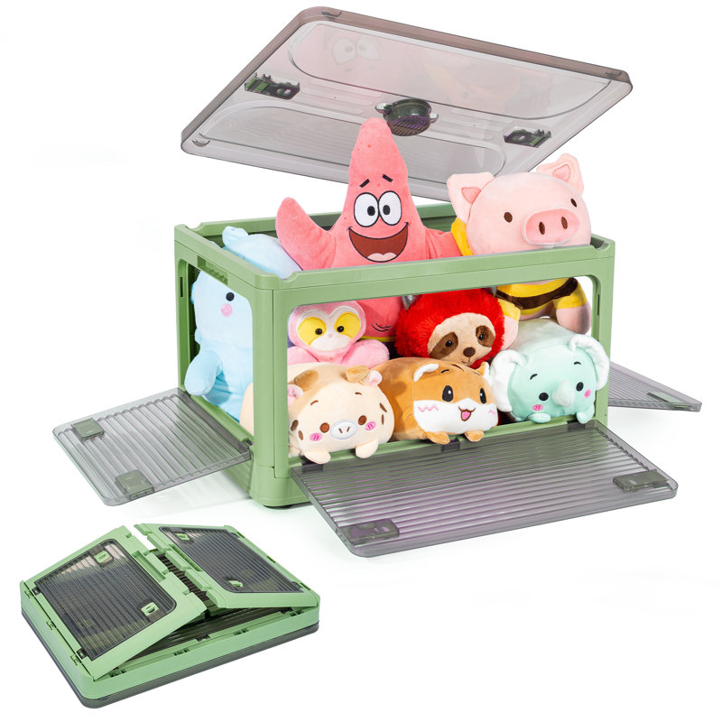 Boîte de rangement pliable, 5 ouvertures latérales empilables avec couvercle, roues, loquets de sécurité, poignées, 21 qts.
