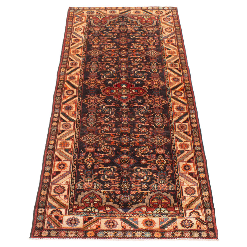 Tapis bleu marine noué à la main de conception unique 3 pi 5 po x 8 pi 10 po Andelz
