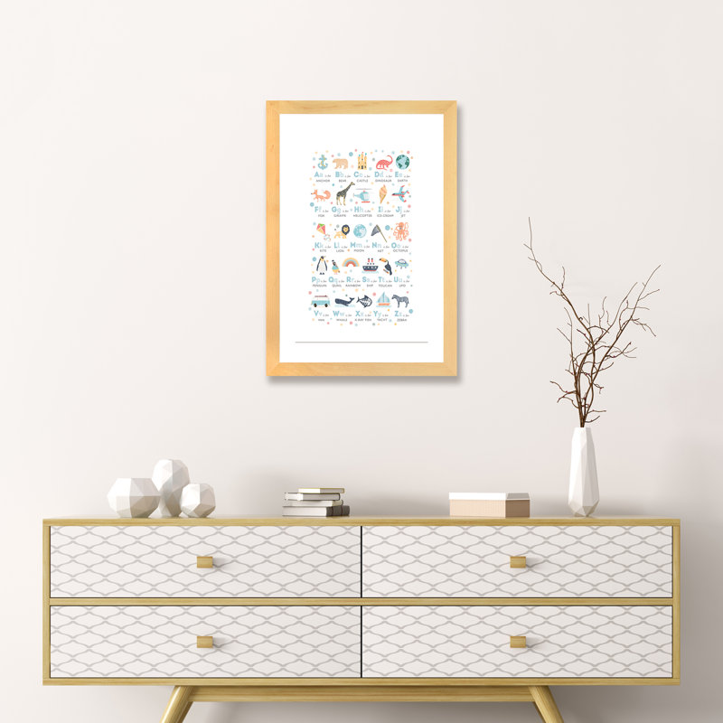 Garçons illustrés - Alphabet - impression, Blanc, Papier avec cadre beige, H 24 po x l 16 po x P 1 po