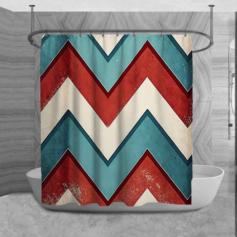 Rideau de douche Millstadt, H 93 po x l 70 po, Bleu/rouge