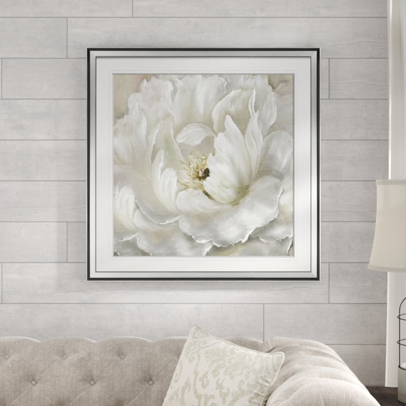 Tableau « Pivoine parfaite », H 28 po x l 28 po x P 1,5 po, Cadre argenté