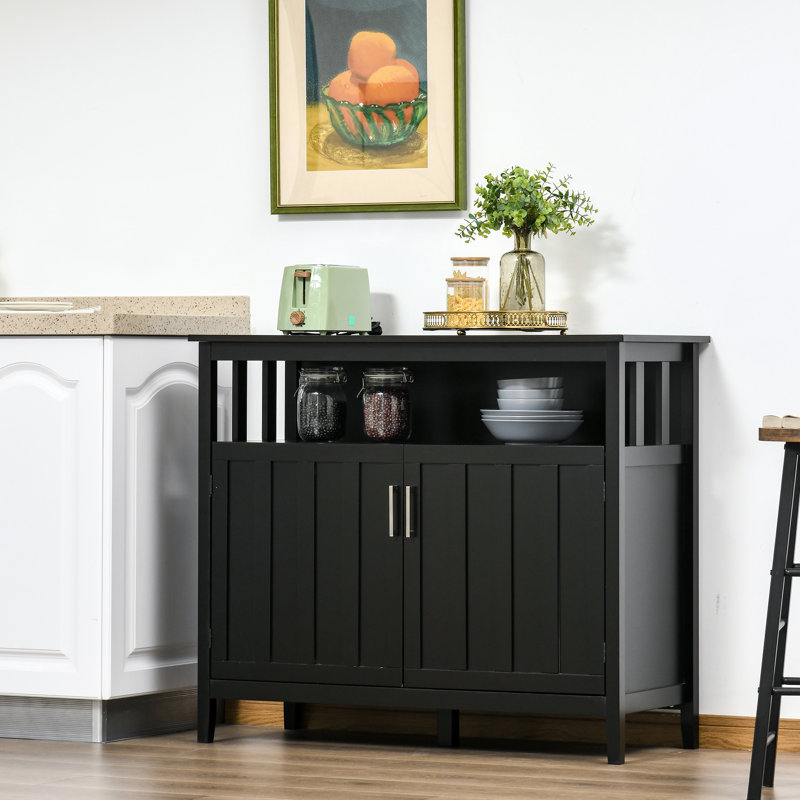 Buffet ajustable à tablettes réglables noir pour bar ou entrée, 2 portes à bascule, armoire de cuisine l 41,75 po x P 17,75 po H 35,5 po avec portes et tablettes intérieures