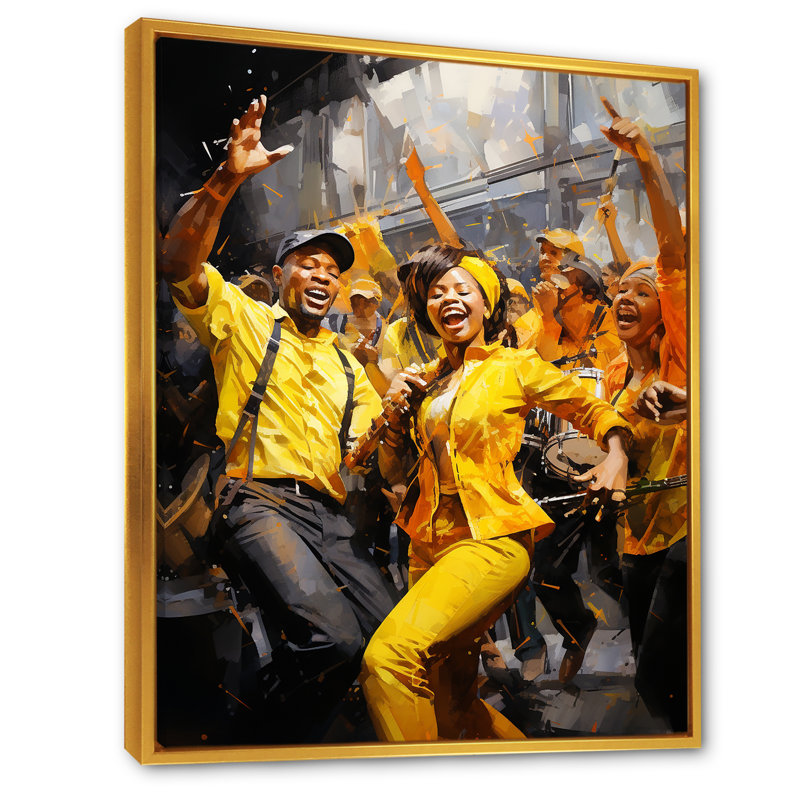 «Yellow Jazz Dance Fusion II», reproduction sur toile, Cadre flottant doré, H 20 po x l 12 po x P 1 po