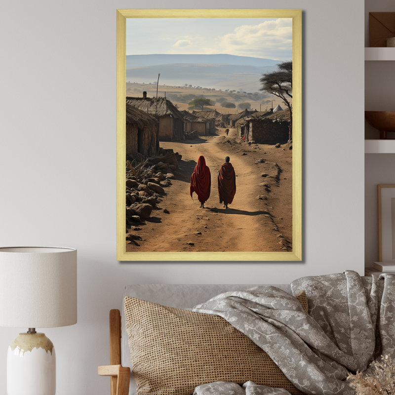 «Epsilon African Village Maasai», reproduction sur toile, H 32 po x l 16 po x P 1 po, Cadre photo doré simple