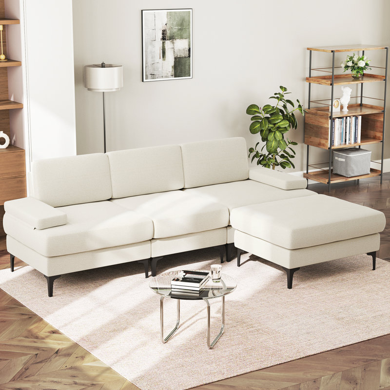 244cm Oversized Chenille Sofa, L-shaped Sofa Can B 3 Seater Corner Sofa , Beige