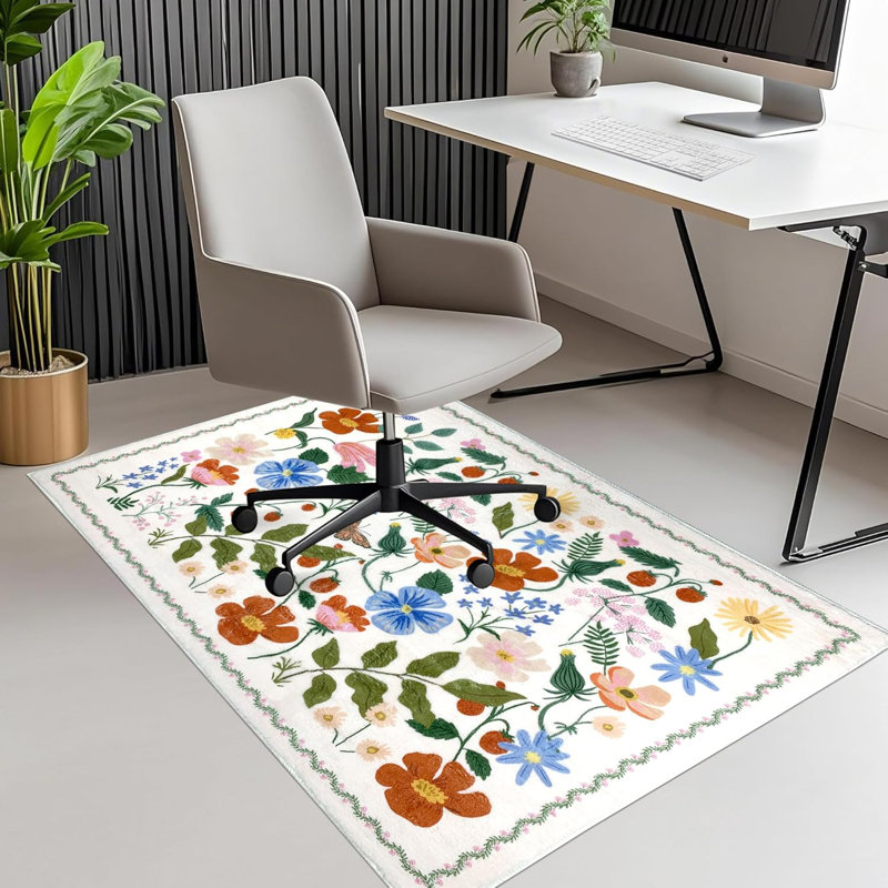 Office Chair Mat For Hardwood/Tile Floor Carpet, 36"X48" Computer Desk For Rolling Chairs Protector Gaming Non Slip Under TPR Backing Rug(Colourful Spring Flowers)