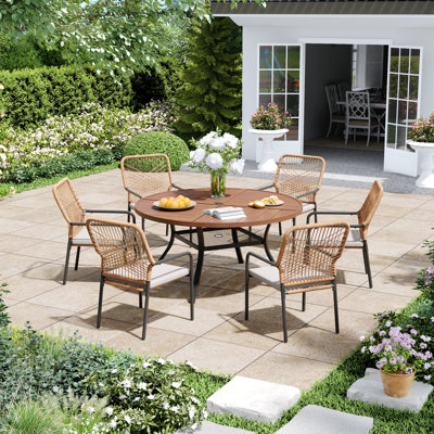 6-Person Outdoor Dining Set With Stackable Rattan Chairs