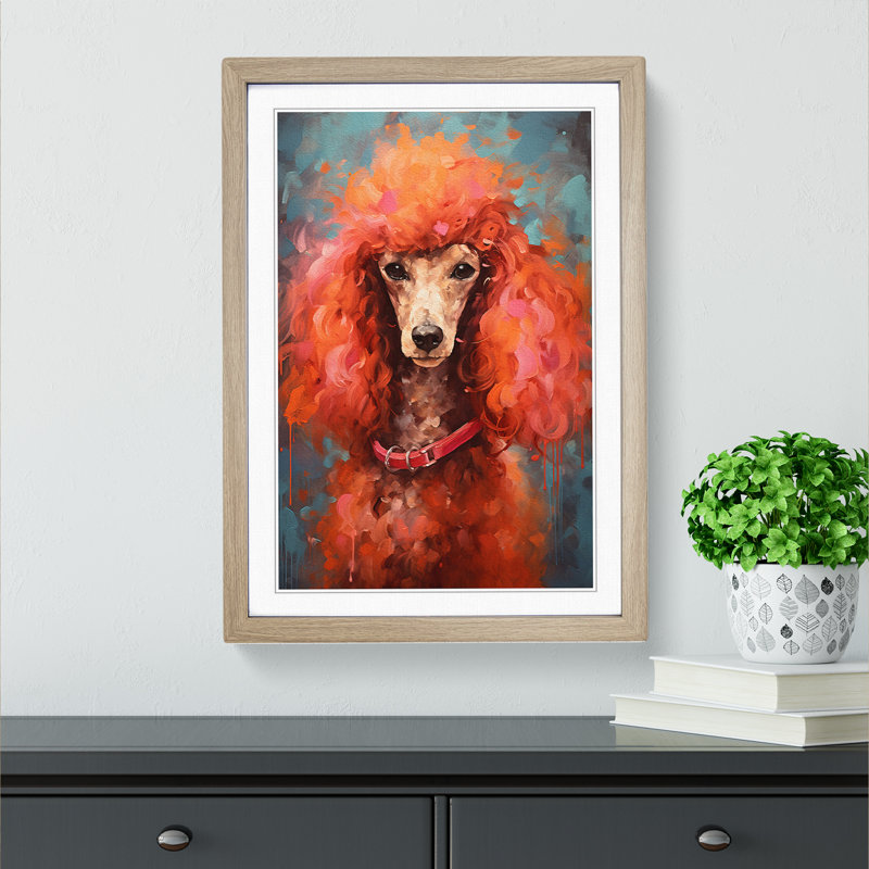 XYZ-FRM-V1223-5267 Poodle Gestural - Single Picture Frame Print on Wood, Oak, 46cm H x 34cm W x 2cm D