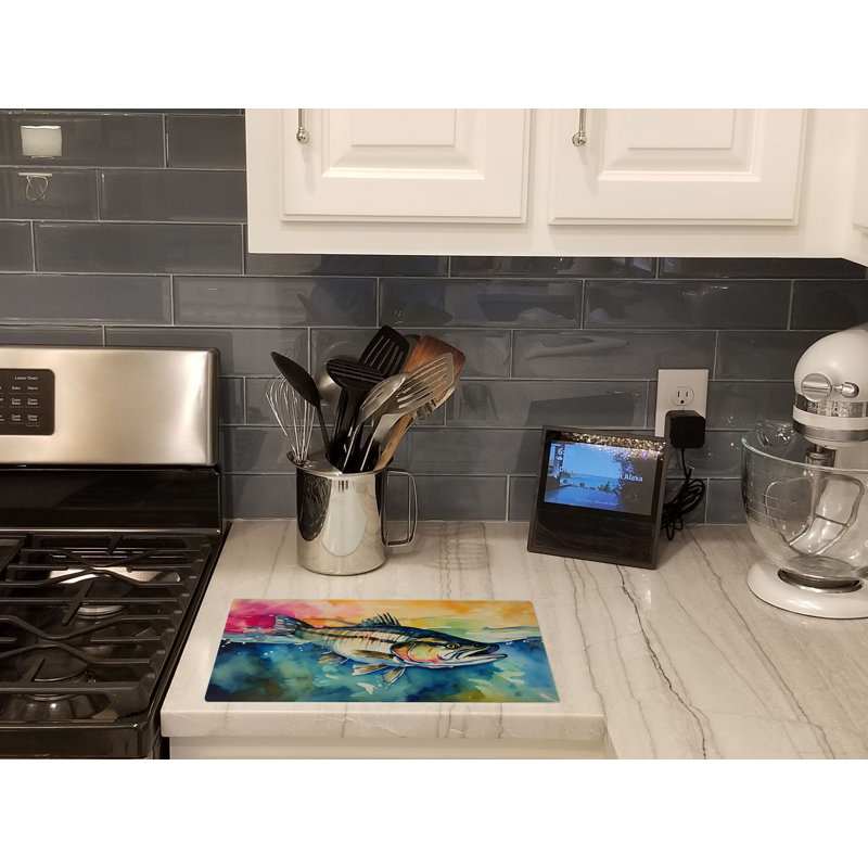 Striped Bass Glass Cutting Board Large