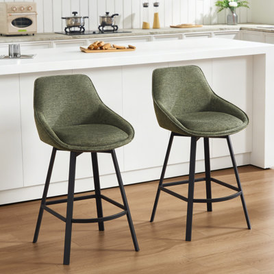 Absalom Modern Industrial Swivel Upholstered 25.6'' Linen Counter Stool with Metal Frame