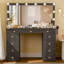 Bureau de maquillage avec 11 tiroirs, armoire de rangement dissimulée pour bijoux, prises CA, prise de courant USB et 12 lumières réglables-1320011279