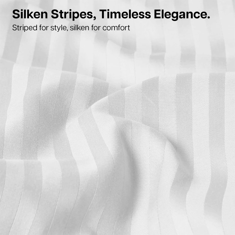 Pack of 2 Silky Soft Satin Striped Microfiber Pillow Covers - Luxury Look, Easy Care, Standard Size, White