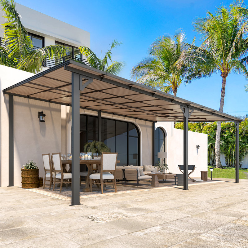 Pergola en aluminium avec auvent, 20 pi x 12 pi, Noir