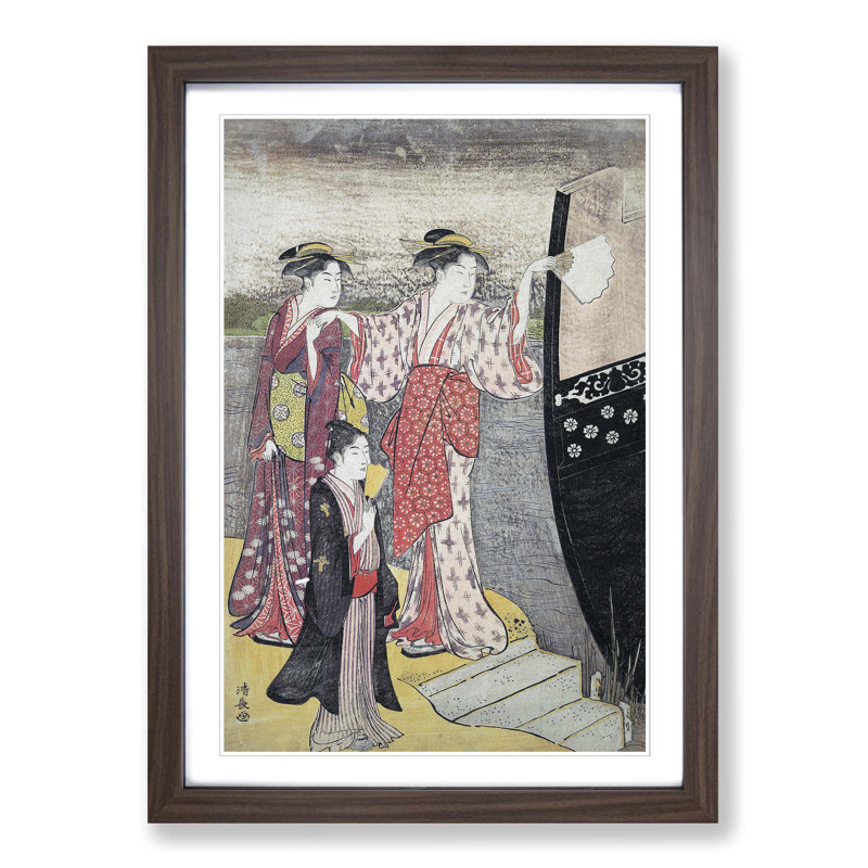 Disembarking from the Boat by Torii Kiyonaga - Picture Frame Painting Print, Walnut Framed, 36cm H x 27cm W x 2cm D
