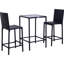 Ensemble de bar en rotin avec table en verre, 2 tabourets de bar pour l'extérieur, le patio, le jardin, la piscine, la cour