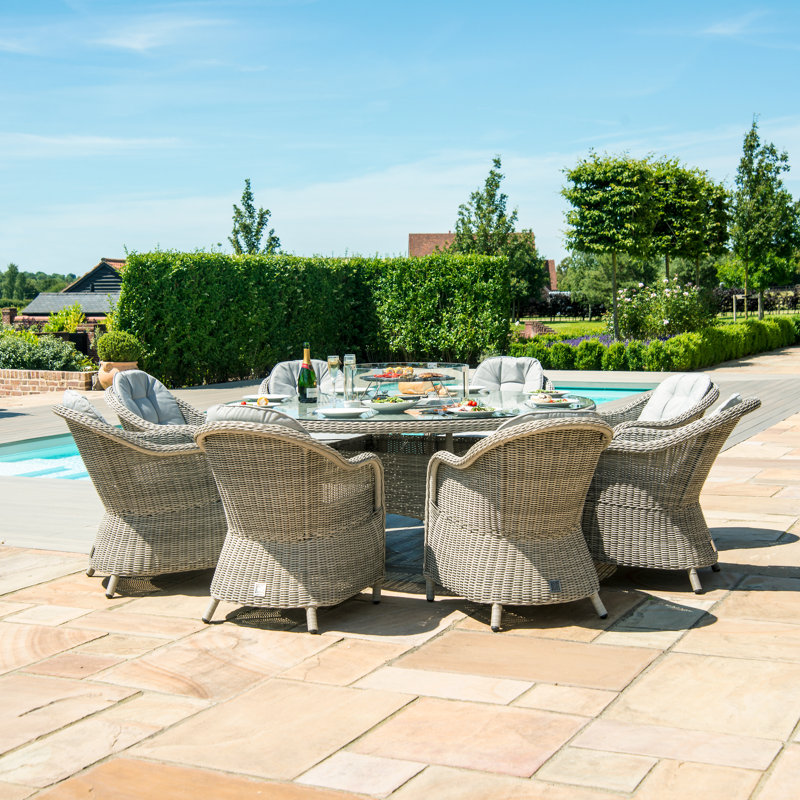 Balcom 8 Seat Round Rattan Fire Pit Dining Set - with Lazy Susan