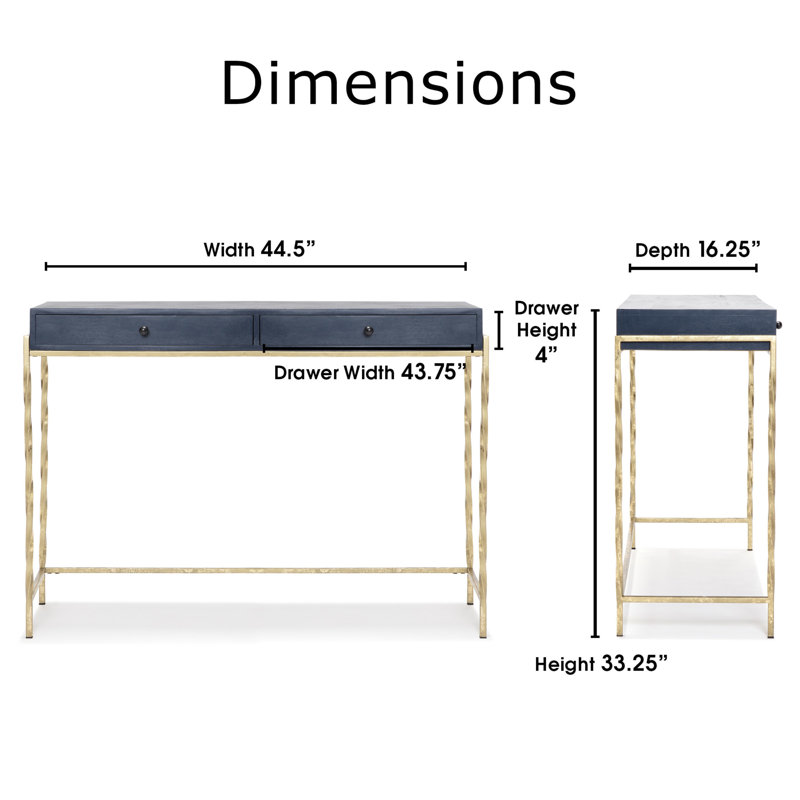 Navy Blue and Gold Wood Console Table with Storage