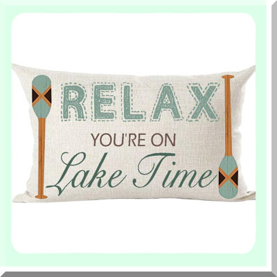 Lake Time Watercolor Blue Oar Quote Decorative Pillow Cover - Relax in Summer Style with this Lumbar Throw Case for Home Living Room, Bed, Sofa, Car. Made of Cotton Linen, Rectangular