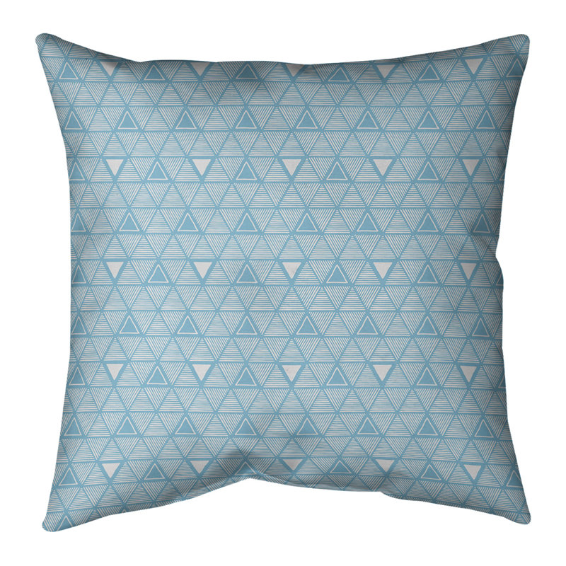 Coussin décoratif triangles dessinés à la main classiques, H 18 po x l 18 po, Duvet synthétique, Sarcelle clair