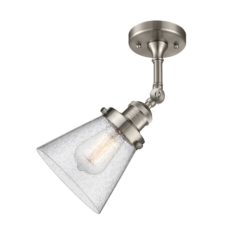Cone 1 Light Sconce, 6 Watt Vinage LED Bulb, Seedy, Brushed Satin Nickel