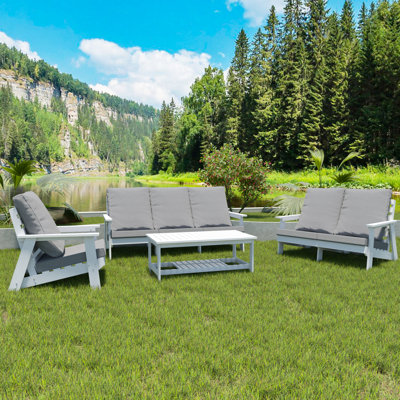 Hips With Soft Cushion, Wood Grain Outdoor Seat, White Color Patio , White/Grey, Grain, Detachable