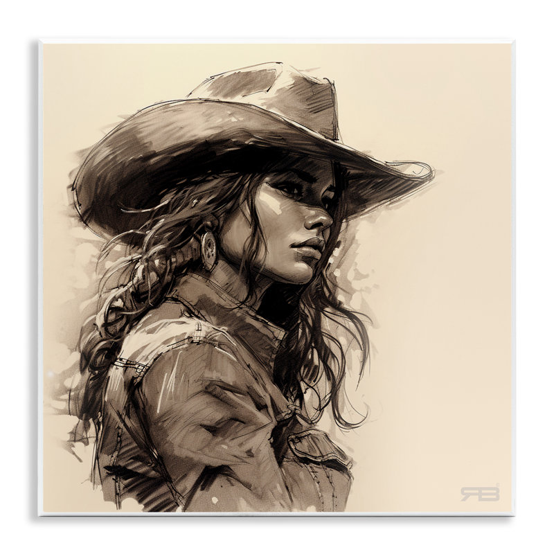 «Stoic Cowgirl Look Away Away», art mural sur bois par RB