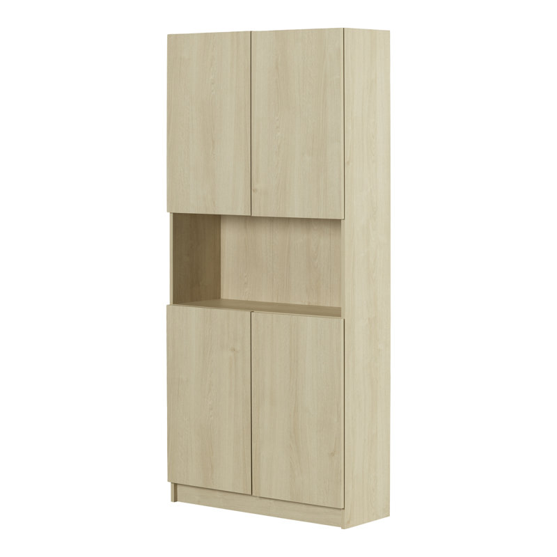 Bibliothèque large à 4 portes avec rangement ouvert Liora, Chêne blanchi