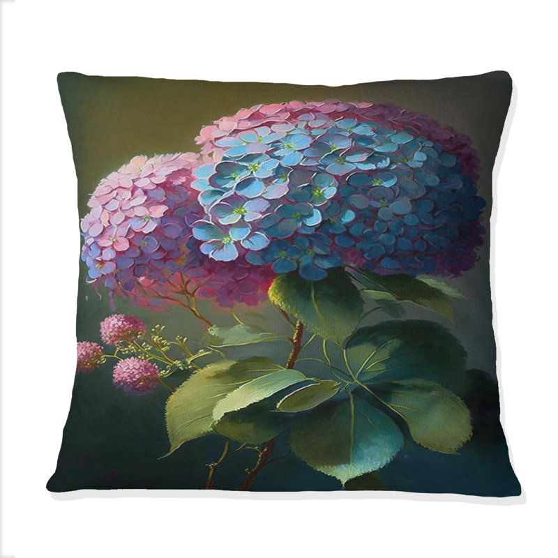 Coussin décoratif imprimé floral mauve rétro Hydrangea III