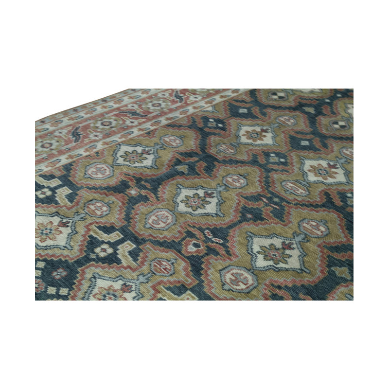 Hand-Knotted High-Quality Pink and Green Area Rug
