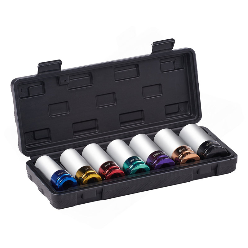 Lug Nut Impact Socket Set 1/2 In Drive Metric 6-Point Deep Socket 7PCS