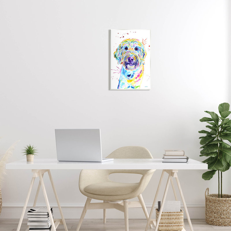 Vivid Goldendoodle Dog, estampe numérique par Jen Seeley, H 19 po x l 13 po x P 0,5 po, Bois