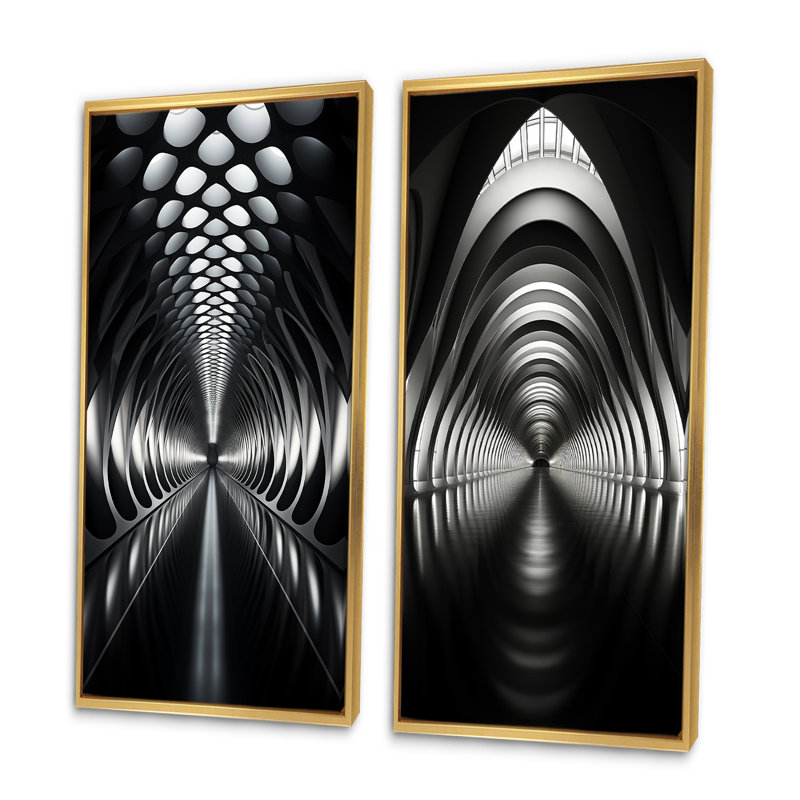 «Gray Tunnel Futuristic Elegance Sleek», 2 pièces, H 32 po x l 32 po, Encadrement doré