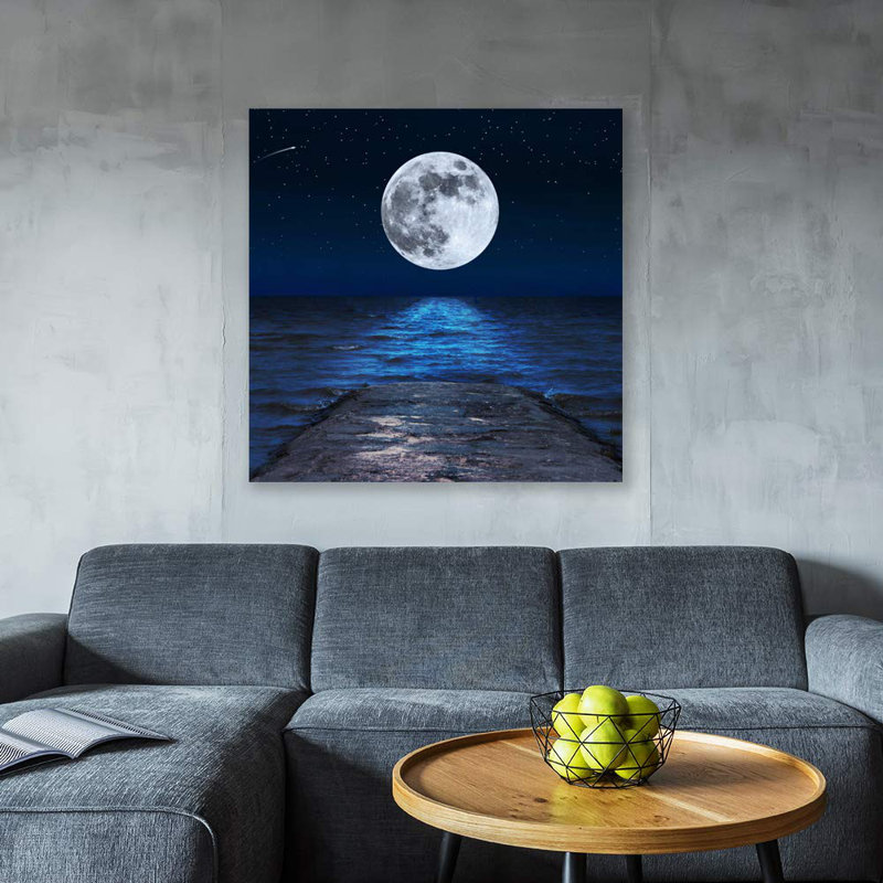 Lune illuminant l'océan bleu X02 sur toile, H 24 po x l 24 po x P 1,5 po