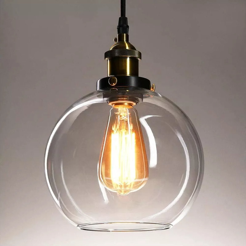 Cowart 1Vintage Glass Pendant Light – Globe Glass Hanging Lamp with Gold Globe Shade, Adjustable Ceiling Fixture for Kitchen Island, Bedroom, Loft, Dining Room, and Hallway