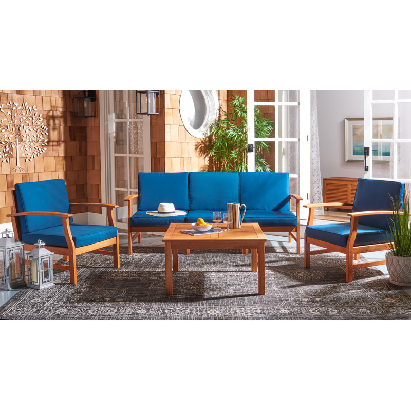 Lauver Eucalyptus 5 - Person Patio Conversation Set with Cushions, Navy