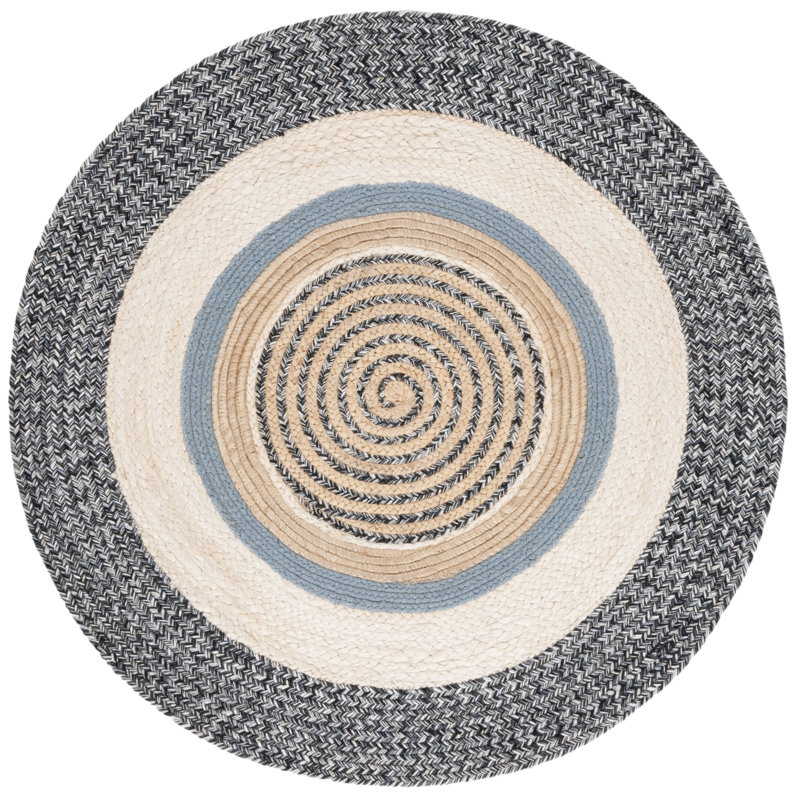 Natural Fiber 527 Area Rug In Black / Ivory, Round 3'