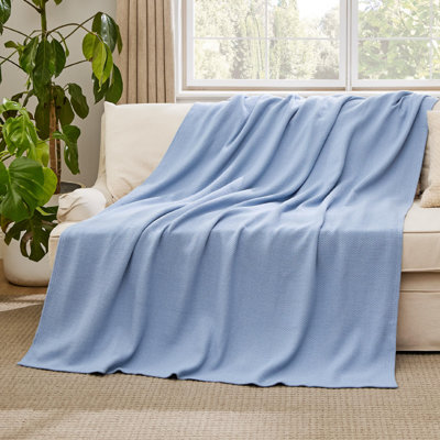 Bedsure 100% Cotton Blanket Soft Cozy Textured Herringbone Woven Blanket for All Seasons