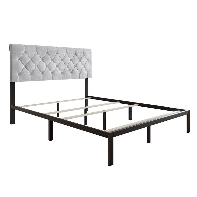 Iseah Upholstered Sleigh Bed, Full/Double, Silver Gray