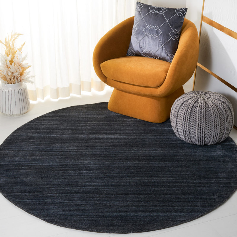 Mcelroy Hand-Woven Flatweave Anthracite Area Rug, Round 6'