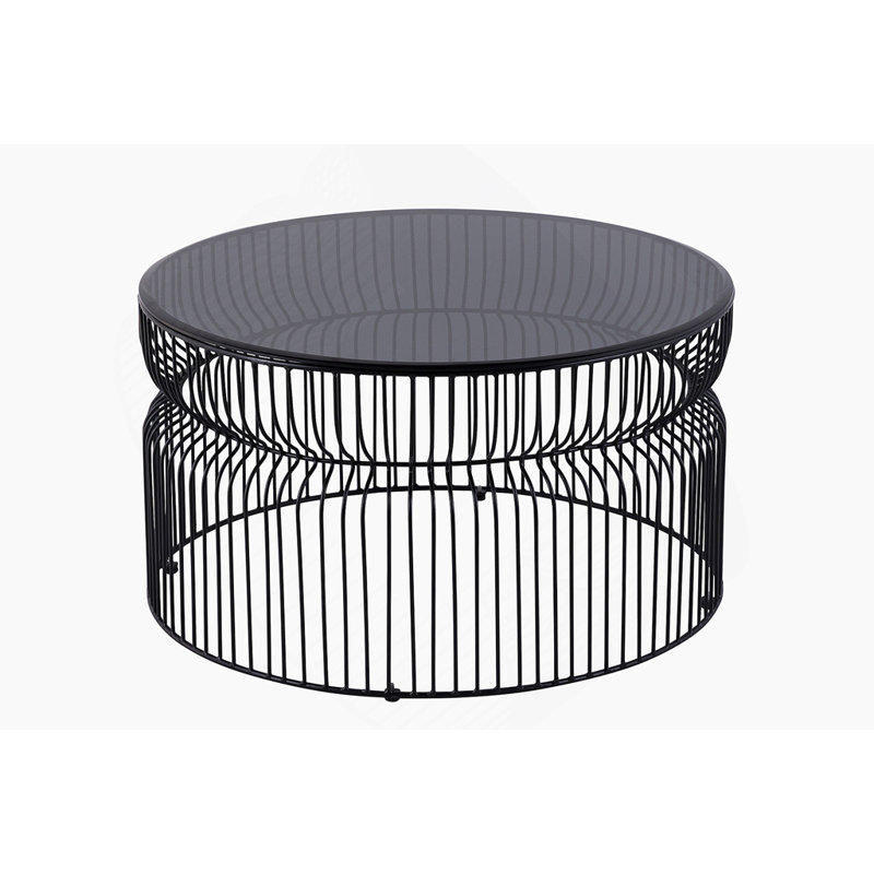 Ensemble de base moderne en métal emboîté et plateau en verre trempé teinté, table basse ronde de 30 po, table de bout d'une hauteur de 21 po et table d'appoint pour le salon