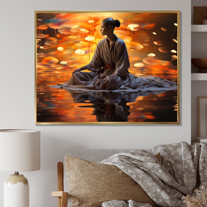 Vipassana Insight Meditation I - art mural sur toile méditation, Cadre flottant doré, H 30 po x l 40 po x P 1,5 po