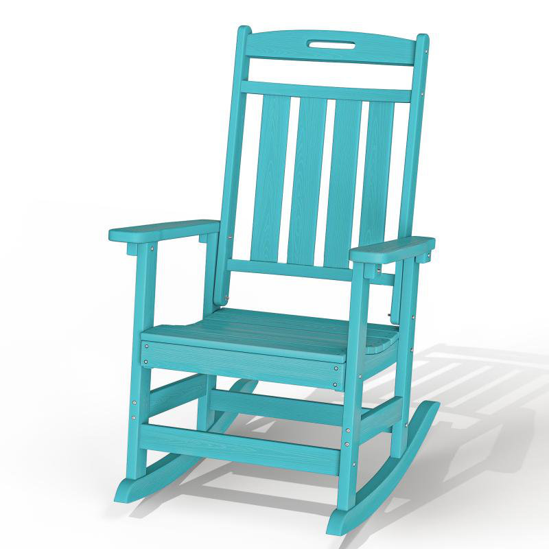 HDPE All-Weather Outdoor Rocking Chair, Porch Deck Rocker, Blue