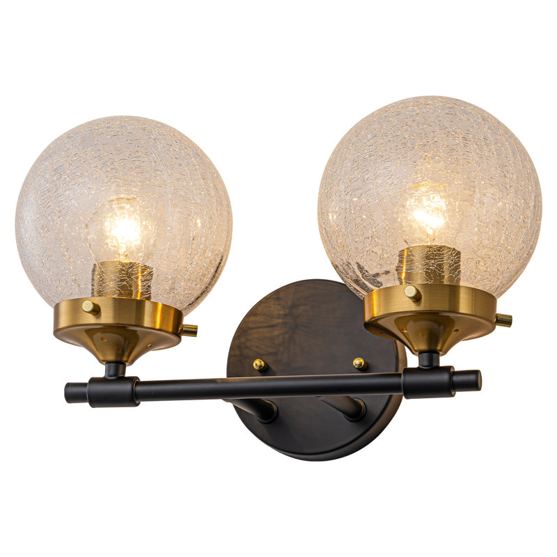 Éclairage pour meuble-lavabo en verre craquelé - 2 lumières noir mat et doré, direction réglable, luminaire à intensité variable E26