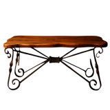 Handcrafted 72" Free Form Mesquite Wood Console Table: Rustic Modern Entryway Table With Forged Iron Base