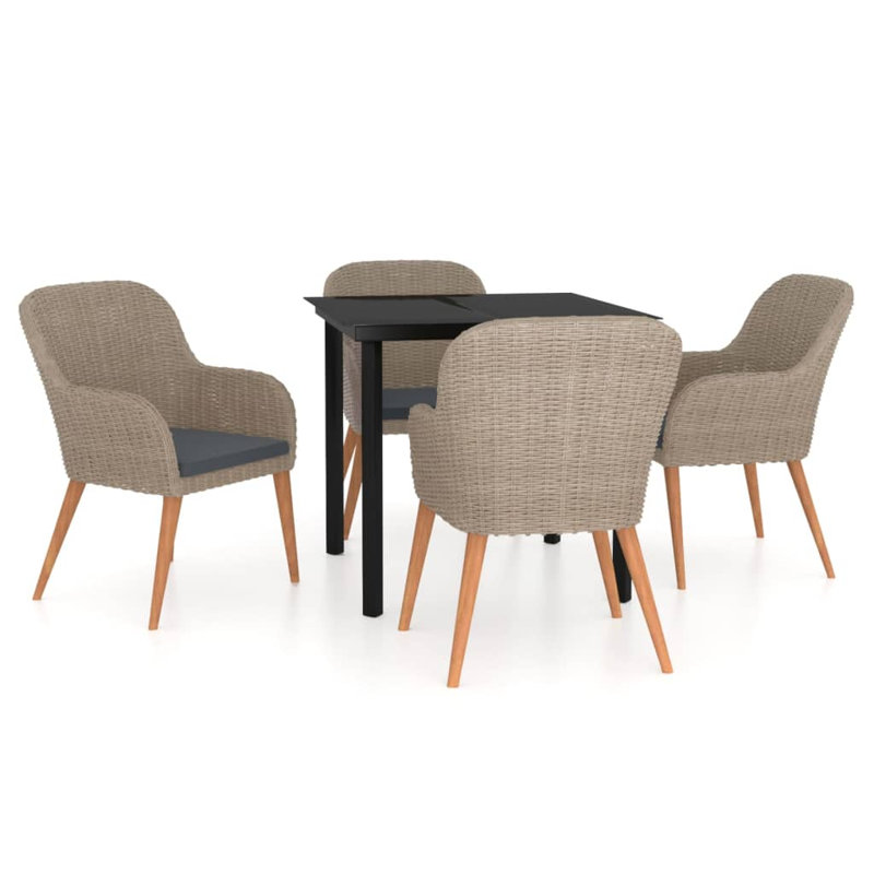 Ensemble de salle à manger 5 pièces pour terrasse en rotin brun