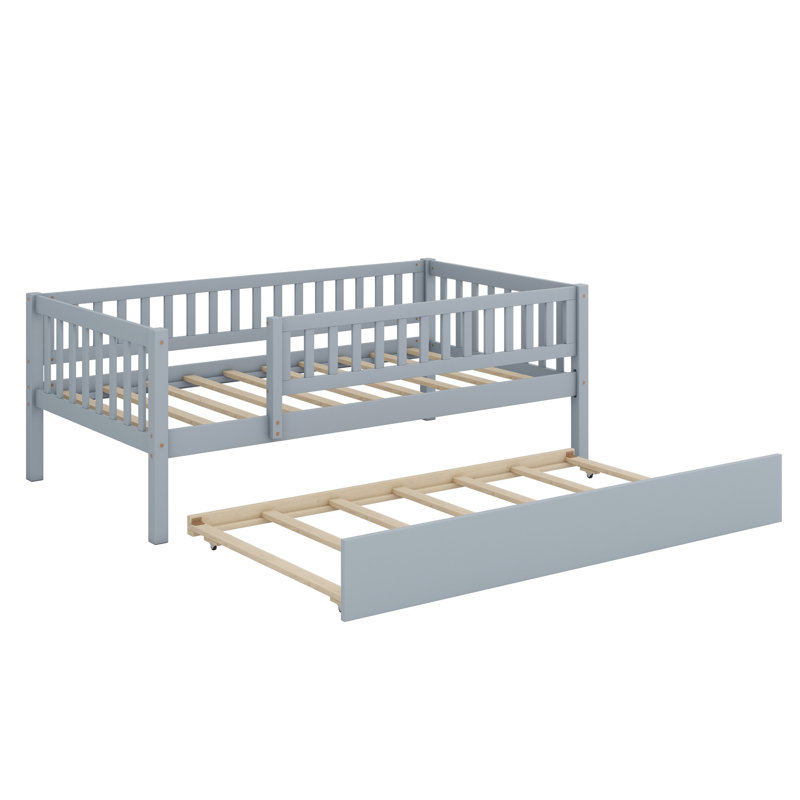 Lit de jour avec couchette et barrière de sécurité, Gris, Simple