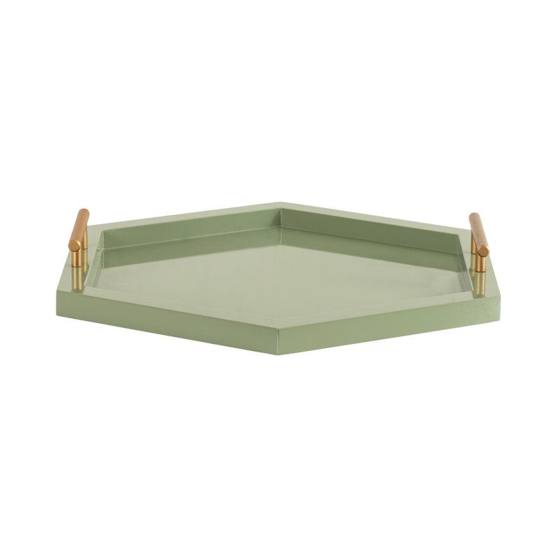 Reith Hexagon Manufactured Wood Tray with Metal Handles , 2.20" H x 18.00" W x 15.66" D, Green/Gold